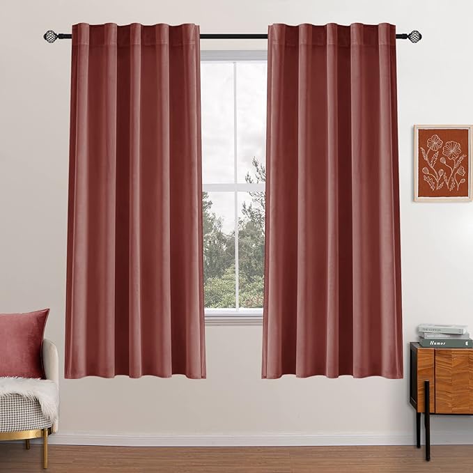 MIULEE Velvet Curtains 63 inch Length 2 Panels - Luxury Blackout Curtains for Bedroom Living Room Thermal Insulated Super Soft Window Drapes Rod Pocket & Back Tab, Dusty Rose Pink