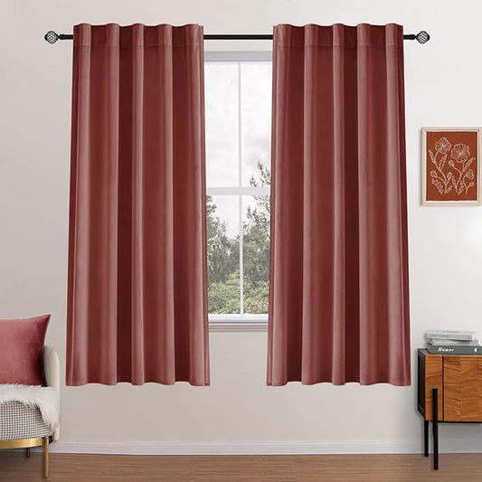 MIULEE Velvet Curtains 63 inch Length 2 Panels - Luxury Blackout Curtains for Bedroom Living Room Thermal Insulated Super Soft Window Drapes Rod Pocket & Back Tab, Dusty Rose Pink