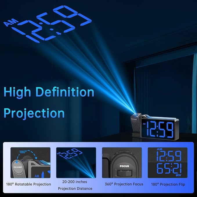 Peakeep Projection Alarm Clock for Bedroom Ceiling with Colorful Nightlight - Image 2