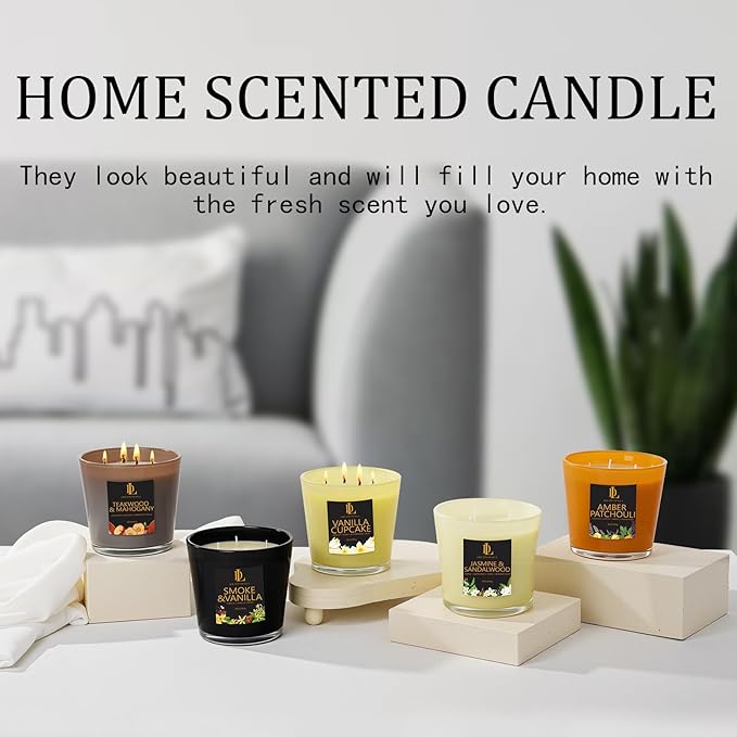 Large Candle Jasmine & Sandalwood Scented, 4 Wick Natural Soy Candles for Home Scented, 30oz Big Candle Long Lasting, Home Aromatherapy Candles Housewarming Gift for Women Men