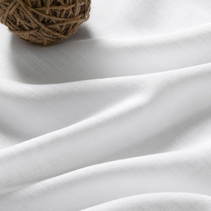 Nanspring White Linen Curtains 104 Inches Long for Living Room Extra Long Back Tab Curtains 2 Panels Set Farmhouse Light Filtering Semi Sheer Linen Drapes Ceiling to Floor for Large Window 52x104
