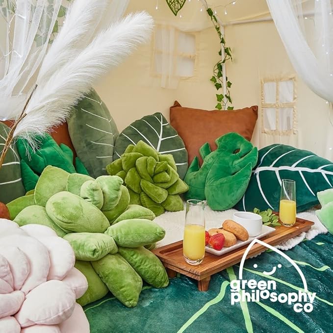 Green Philosophy Co. Monstera Deliciosa Leaf Pillow - Jungle Green