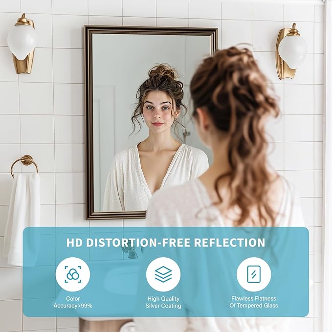 Retro Copper Effect Framed Wall Mirror, 20x30 Rectangle Mirror, Anti-desilvering Tempered Glass, Sustainable& Sturdy Frame, Farmhouse Mirror, Anti-Rust, 3min Fast Setup for Bathroom Living Room