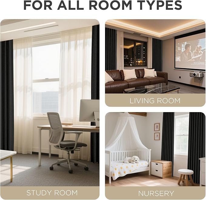 Joydeco Blackout Curtains for Bedroom - 100% Light Blocking 2 Panels Set Black Drapes 66" W x 108" L, Thermal Insulated Room Darkening Curtains, Linen Textured for Living Room, Rod Pocket & Back Tabs