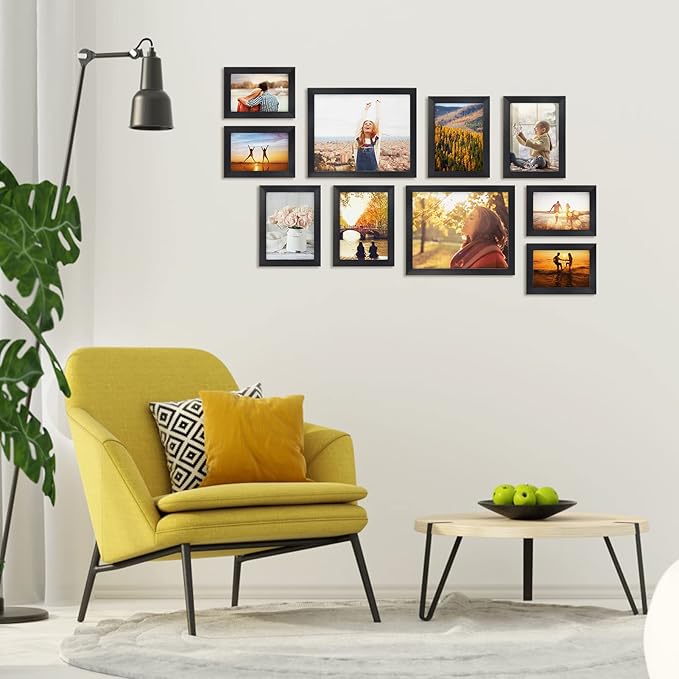 Giftgarden 10-Pack Black Picture Frames for Multiple Sizes Photos, Two 8x10, Four 5x7, Four 4x6, Multi Assorted Photo Frame for Collage Wall or Tabletop Display