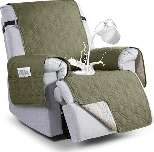 VANSOFY 100% Waterproof Recliner Chair Covers, Recliner Cover Non-Slip Dog Chair Cover Furniture Protector Washable Slipcover with Pocket, Elastic Straps for Pets, Dogs(Olive Green, 23.6")