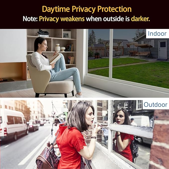 Dwersty One Way Privacy Window Film Heat Sun Blocking, Window Tint for Home, Reflective Mirror for Glass Windows Cover, Static Cling, Removable, Anti-UV, Anti-Glare, Grey,35.4 Inch x 78.74 Inch