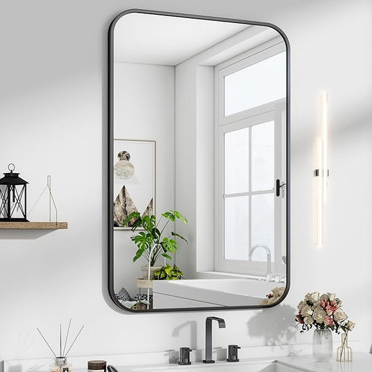 HARRITPURE Bathroom Mirror 38''x26'' - Black Wall Mirror for Over Sink, Aluminum Frame Rectangle Vanity Mirrors for Entryway Bedroom Living Room, Wall-Mounted Horizontally or Vertically
