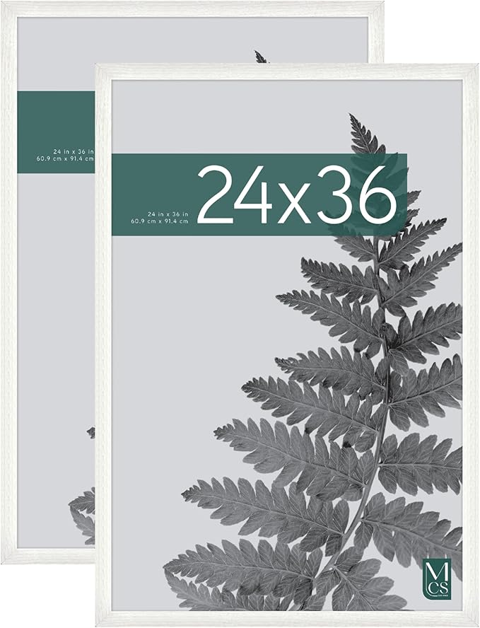MCS Studio Gallery 24x36 Poster Frame White Woodgrain Engineered Wood, Vertical & Horizontal Wall Hanging Large Picture Frame for Photos, Posters & Art Prints (2-Pack)