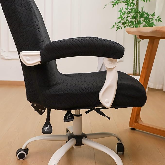 FORCHEER Large Office Chair Cover with Armrest Cover Black Jacquard Patterned Stretch Computer Chair Covers with Long Arm Rest Slipcovers Washable
