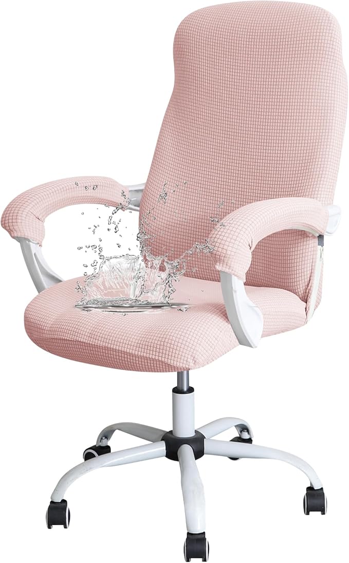 FORCHEER Office Chair Cover with Armrest Covers Pink Water-Resistant Jacquard Covers for Office Executive Chair and Arms Large Washable