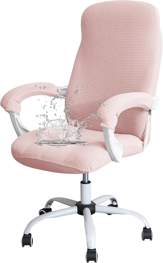FORCHEER Office Chair Cover with Armrest Covers Pink Water-Resistant Jacquard Covers for Office Executive Chair and Arms Large Washable