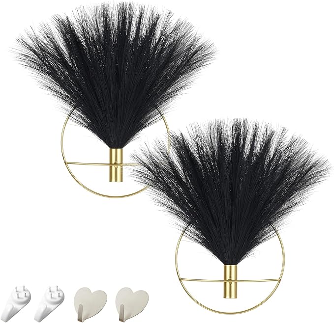 Pretty Jolly Boho Wall Decor, Wall-Mounted Metal Wall Decor, Hanging Artificial Pampas Display, Wall Art Living Room,Bedroom,Bathroom,Dining room, Plant Wall Decor 2 Pack, Gold