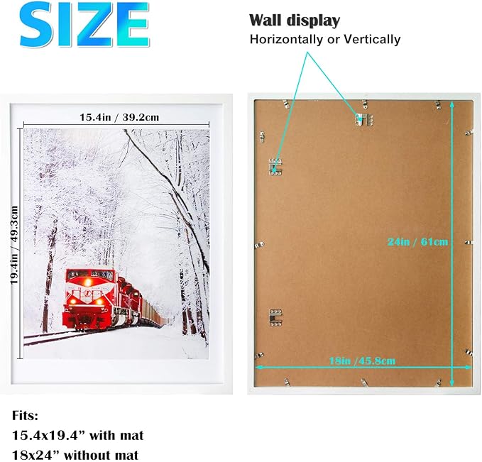 Egofine 18x24 Frames Set of 2 Matted for 16x20 White Poster Frame Made of Solid Wood - Acrylic Plexiglass Front for Wall Mounting Hanging Picture Frame Vertically or Horizontally