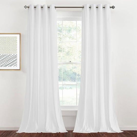 StangH Bleach White Velvet Drapes 108 inches Long, Grommet Living Room Privacy Light Dimming Sliding Door Covering Wedding Party Baby Shower Backdrops, W52 x L108, 2 Panels