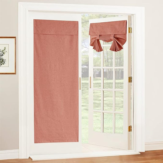 RYB HOME 100% Blackout Tricia Door Curtains, Linen Textured Blend Thermal Insulating Privacy French Door Window Tie Up Shades Sidelight Curtains for Kitchen, W 26 x L 72 inches, Brick Red, 1 Panel