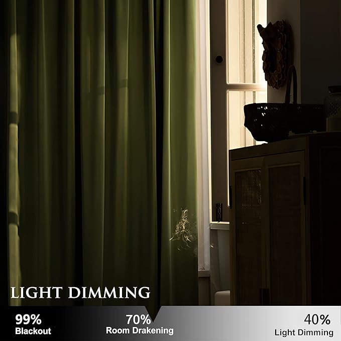 StangH Olive Green Velvet Curtains - Room Darkening Light Blocking Window Drapes for Nursery Bedroom, Super Soft Privacy Room Divider Drapes, W52 x L84, 2 Panels
