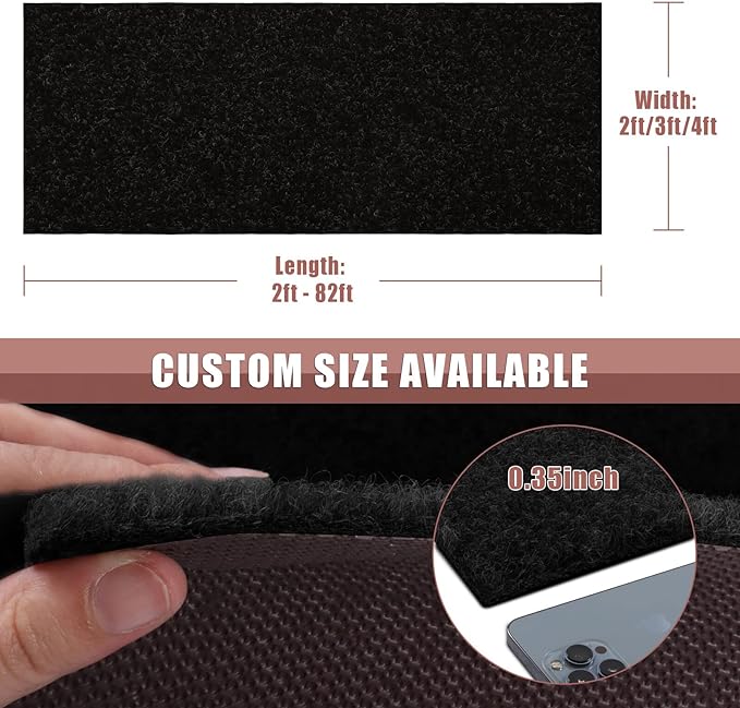 Runner Rug 2 ft x 58 ft Carpet Runners, Indoor/Outdoor Hallway Kitchen Entryway Bedroom Area Rugs with Non-Slip Rubber Backing, Garage mat, Black, Custom