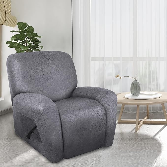 ANARACHON Leather Look Oversize Recliner Chair Covers, Thick 4 Pieces Recliner Covers for Recliner Chair, Leather Cover for Recliner Slipcovers for Pets Kids(X-Large, Light Grey)