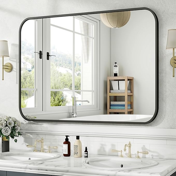 HARRITPURE Bathroom Mirror 40''x30'' - Black Wall Mirror for Over Sink, Aluminum Frame Rectangle Vanity Mirrors for Entryway Bedroom Living Room, Wall-Mounted Horizontally or Vertically