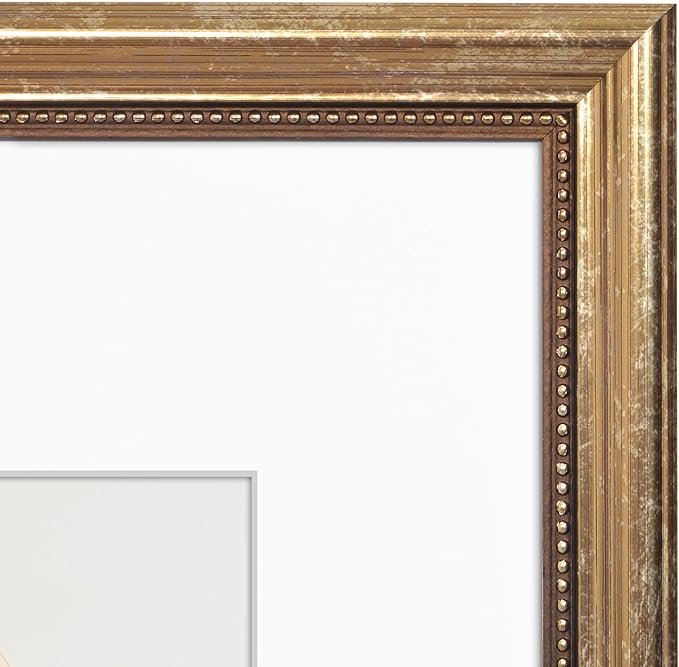 Americanflat Vintage Frames - 11x14 Picture Frame with Beaded Accents and Shatter-Resistant Glass - Use as 8x10 Frame or Display 11x14 Photos Without Mat - Heirloom Collection - Wall Display - Gold
