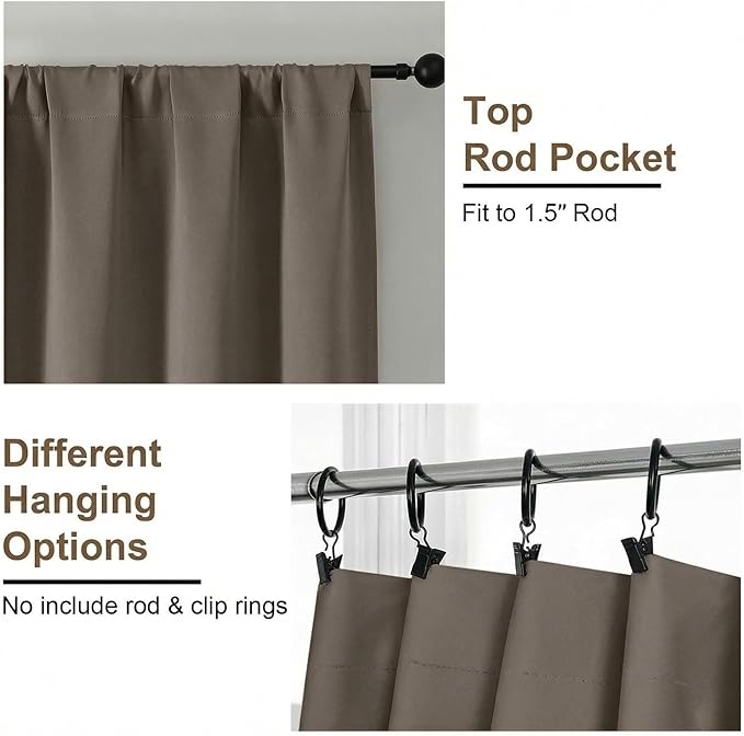 Simplebrand Ava Blackout Curtains for Patio 108 Inches Long 2 Panels Set, Solid Thermal Insulated Room Darkening Rod Pocket Window Treatment Curtains Blackout Drapes, W50 x L108 Inch, Latte