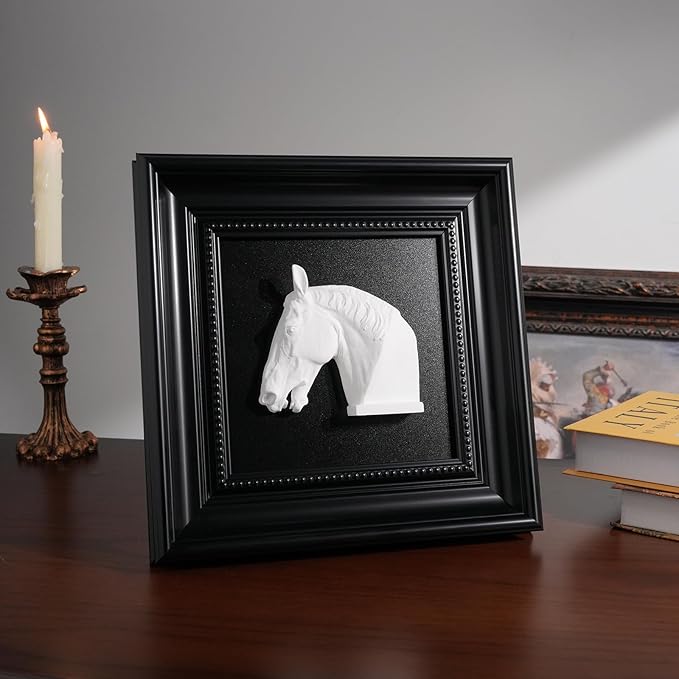 FOLKOR LIFE Black and White Framed Wall Art Sculpture for Home Vintage Decor, Horse Head Wall Decor Statue, Hanging Wall Plaque for Modern Farmhouse Living Room, Bedroom Decoration