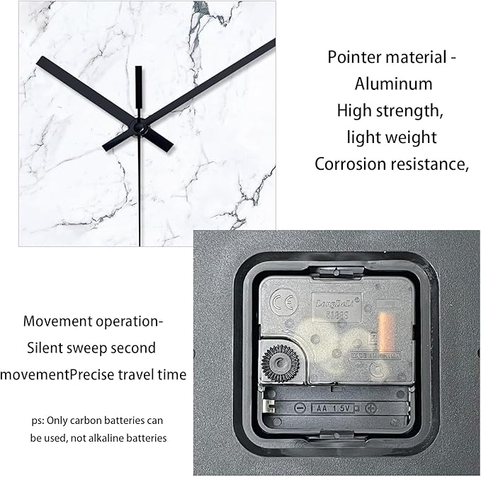 Modern White Marble Glass Wall Clocks Battery Operated 14 Inch Abstract Decorative Wall Clocks Round Minimalist Silent Wall Clock for Living Room