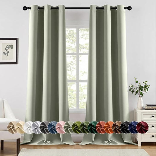 MIULEE Sage Green Blackout Curtains for Bedroom Living Room 90 Inches Long 2 Panels, Thermal Insulated Room Darkening Drapes Grommet Noise Reducing Light Blocking Window Treatments 40x90 Inch
