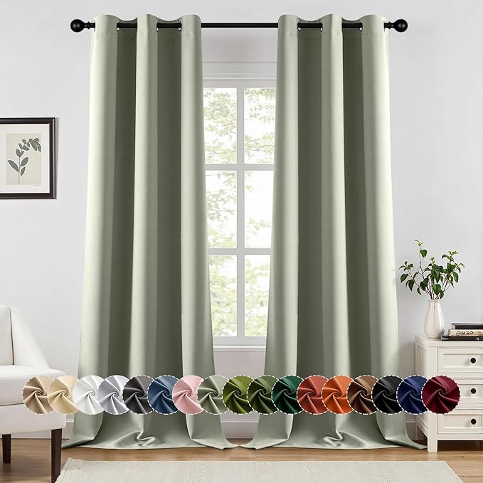 MIULEE Sage Green Blackout Curtains for Bedroom Living Room 96 Inches Long 2 Panels, Thermal Insulated Room Darkening Drapes Grommet Noise Reducing Light Blocking Window Treatments 40x96 Inch