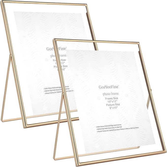 Gold 10x12 Floating Frame 2-Pack for Photo Sizes(7x9''8x10'',8.5x11''),Adjustable Tabletop/Shelf Floating Picture Frame 8x10'',Classy Gift Choice for Wedding,Christmas,Home or Office Decor