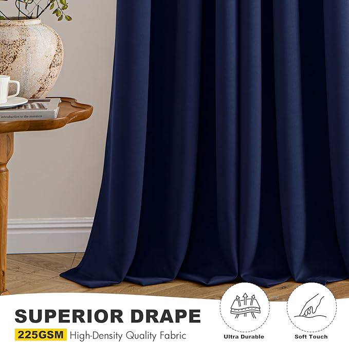 MIULEE Navy Blue Blackout Curtains for Bedroom Living Room 63 Inches Long 2 Panels, Thermal Insulated Room Darkening Drapes Grommet Noise Reducing Light Blocking Window Treatments 34x63 Inch