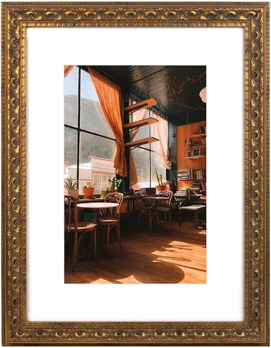 Golden State Art, 12x16 Ornate Bronze Color Frame - White Mat for 8x12 Photo - Complex Molding Design - Wall Mounting - Portrait/Landscape - Tempered Glass