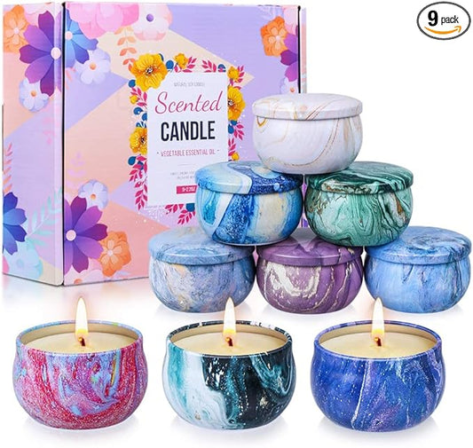 Scented Candles Gifts Set for Women, 9 Pack Aromatherapy Candles Pack Soy Wax with Essential Oil Include Lavender, Jasmine and Vanilla for Bridesmaid, Birthday, Valentine's, Mother's Day, Bath, Yoga