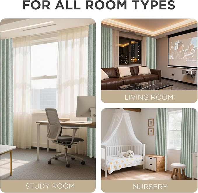 Joydeco Linen Blackout Curtains for Bedroom - 100% Light Blocking 1 Panels, Sage Green Drapes 70" W x 90" L, Thermal Insulated Room Darkening Curtains for Living Room, Rod Pocket & Back Tabs
