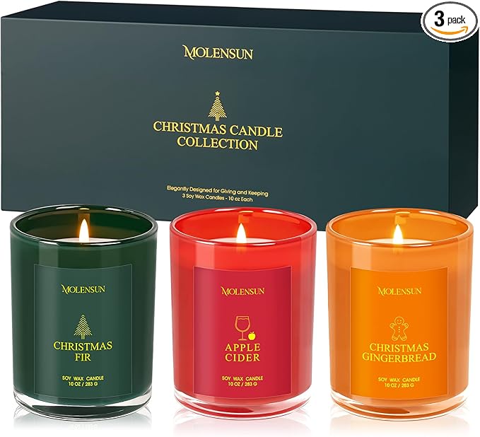 Valentine's Day Candles Gift Set, 3 Pack 30oz Scented Candles for Home, Soy Candle Scents of Apple Cider/Gingerbread/Fir, Luxury Gift Box, Holiday Birthday Gifts for Women & Men