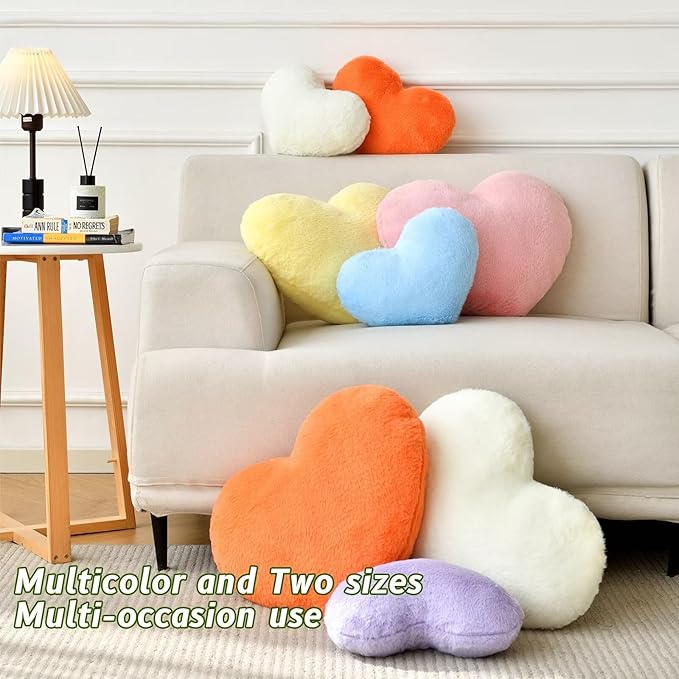 Heart Pillow Pink Throw Pillows Decorative Pillows for Bed Couch Cute Faux Rabbit Fur Small Pillow for Women Valentine Anniversary Fall Halloween Christmas Home Decor (Mini, 13"x10")