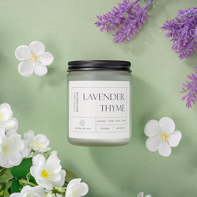 Lavender Thyme Scented Candles, Aromatherapy Jar Candle, 7 oz Long Lasting Candles, Soy Wax Candle Gift for Women