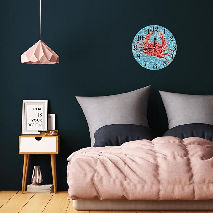 Ocean Sea Crab Wall Clock Battery Operated Silent Non Ticking Round Clock Wall Decor for Home Kitchen Living Room 9.8 Inch