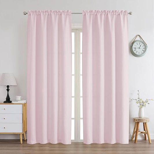 Chyhomenyc Blush Pink Curtains 78 Inch Length 2 Panels Set, Faux Linen Textured Light Filtering Soft Airy Farmhouse Curtain Drapes for Living Room Bedroom, 40Wx78L