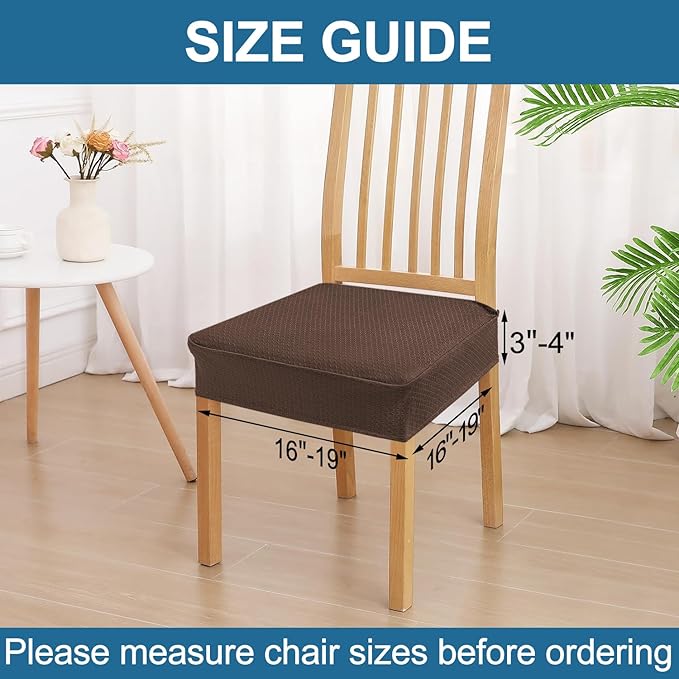 Smiry Waterproof Seat Covers for Dining Room Chairs Set of 6, Stretch Jacquard Removable Washable Chair Seat Slipcovers Protector, No Rear Covers, Light Chocolate