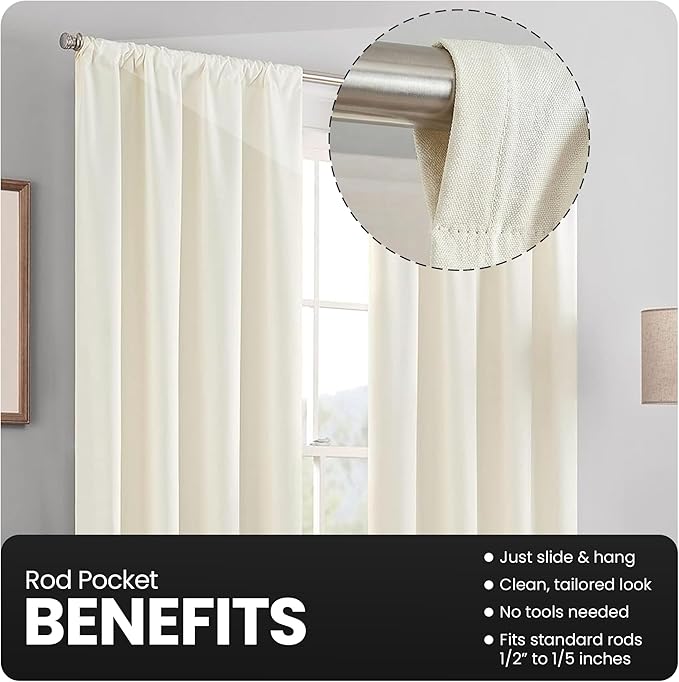 Eclipse Kendall Modern Blackout Thermal Rod Pocket Window Curtain for Bedroom or Living Room (1 Panel), 42 X 84, Ivory