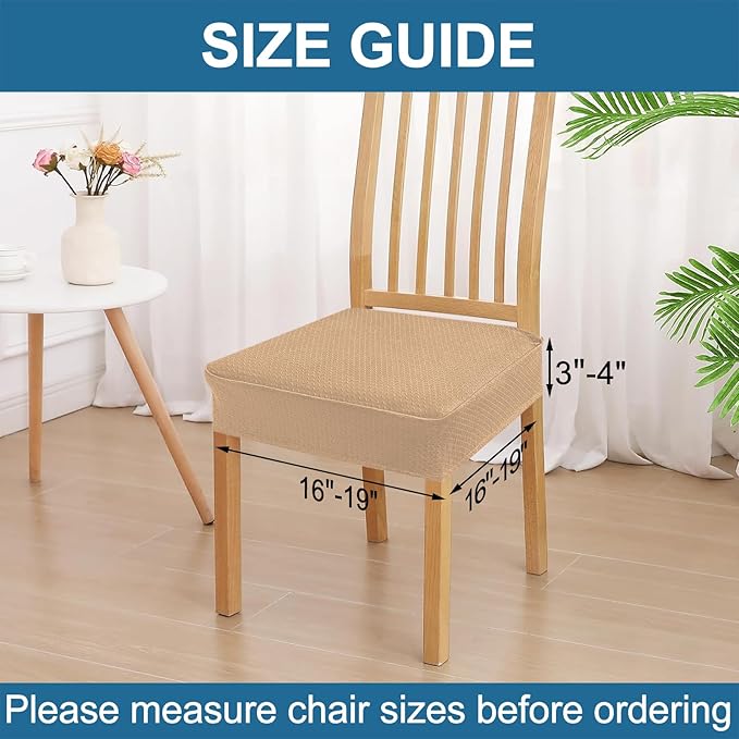 Smiry Waterproof Seat Covers for Dining Room Chairs Set of 6, Stretch Jacquard Removable Washable Chair Seat Slipcovers Protector, No Rear Covers, Camel