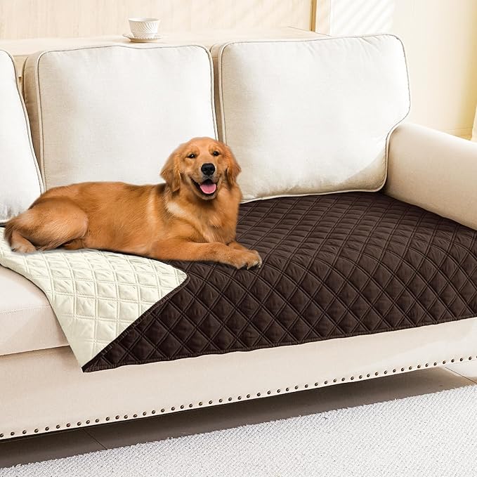 Smiry Waterproof Dog Bed Cover Pet Blanket, Soft Washable Dog Blanket for Furniture Bed Couch Sofa Reversible, Checkered (40"x80", Chocolate/Beige)