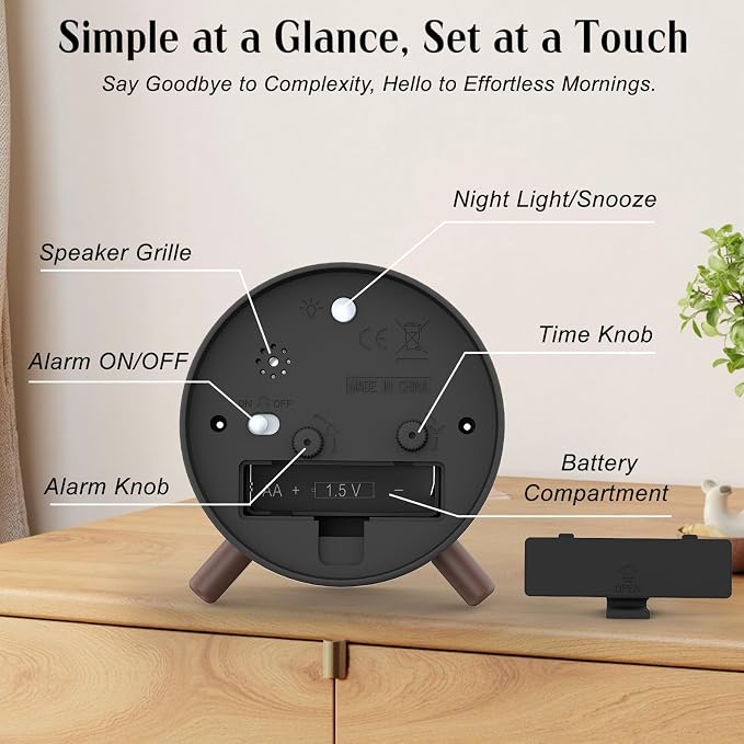 Analog Alarm Clock Night Ligh Battery Operated for Bedroom - Image 2