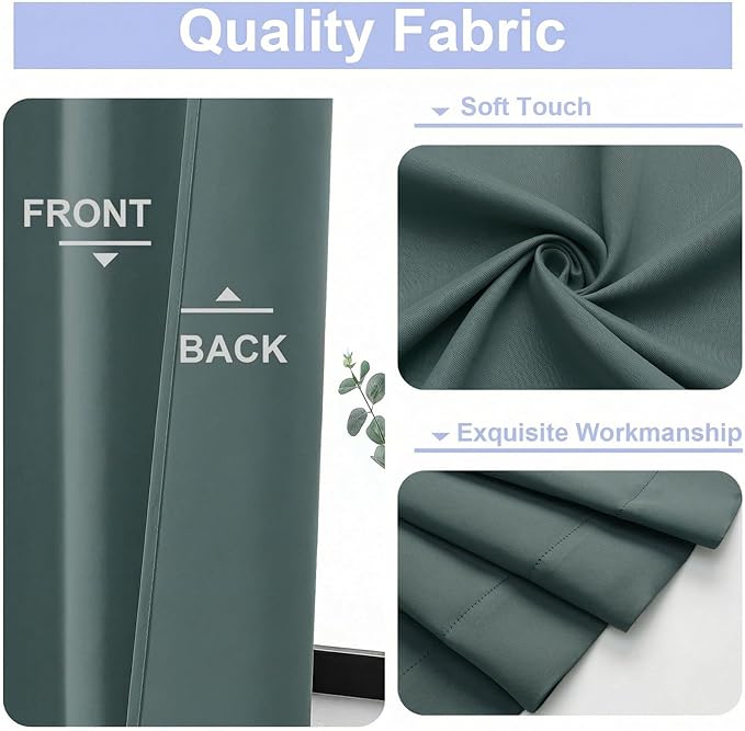Simplebrand Ava Dark Green Blackout Curtains for Bedroom 63 Inch Length 2 Panels Set, Privacy Thermal Insulated Rod Pocket Door Window Curtains for Patio French Door Front Door, W40 x L63 Inch