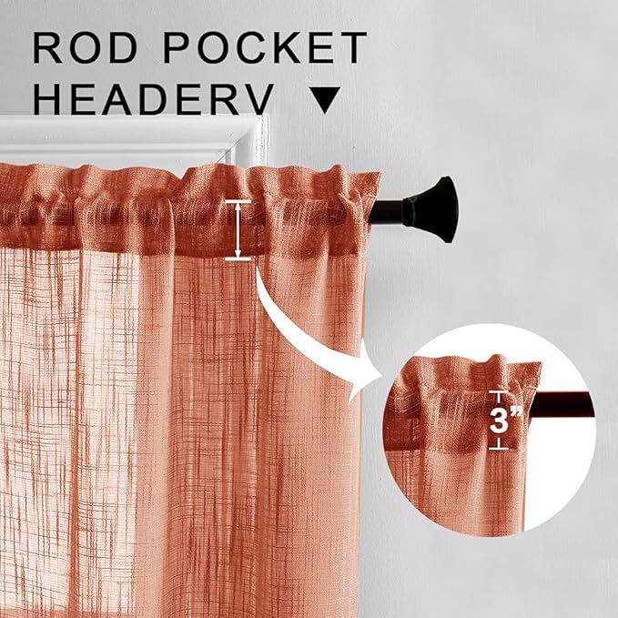 XTMYI Pumpkin Color Fall Decor for Kitchen Home Boho Sheer Burnt Orange Curtains for Bedroom Bathroom Window 24 Inch Length
