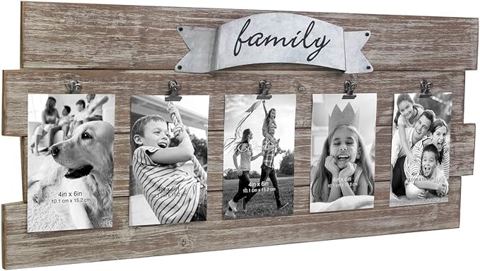 Stonebriar Rustic Wood Collage Picture Frame with Clips and Metal Detail Brown 26" x 11"
