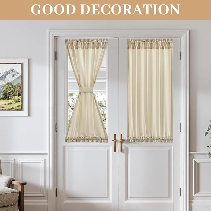 MIULEE Non-See-Through Sidelight Curtains for Front Door, Privacy Semi Sheer Curtains for French Doors, Light Filtering Window Drapes with Rod Pocket and Tie Back, Cream, 26 x 40 inches, 2 Panels