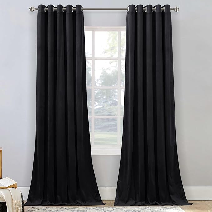 StangH 90 inches Luxury Black Velvet Curtains Blackout Backdrops for Theater, Solid Thermal Insulated French Door Curtains Privacy Protection for Living Room/Office, W62 x L90, 2 Panels